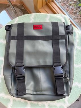 HUGO Boss Dark Olive Green and Black Men's Flap Buckle Backpack